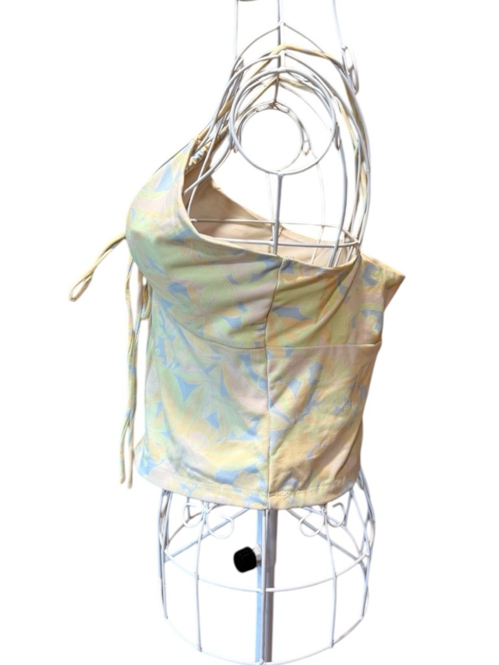 Nicole Miller Pastel Floral Halter Crop Top Deep V Tie Front Size M - Picture 7 of 10